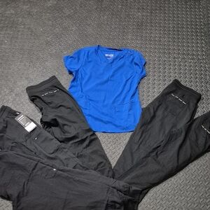 Grey's Anatomy Royal Blue Scrub Top with Black Pants Trio